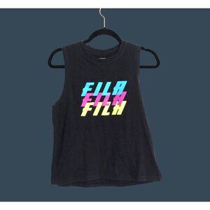 FILA- WOMENS BLACK COTTON GRAPHIC TANK TOP SIZE LARGE